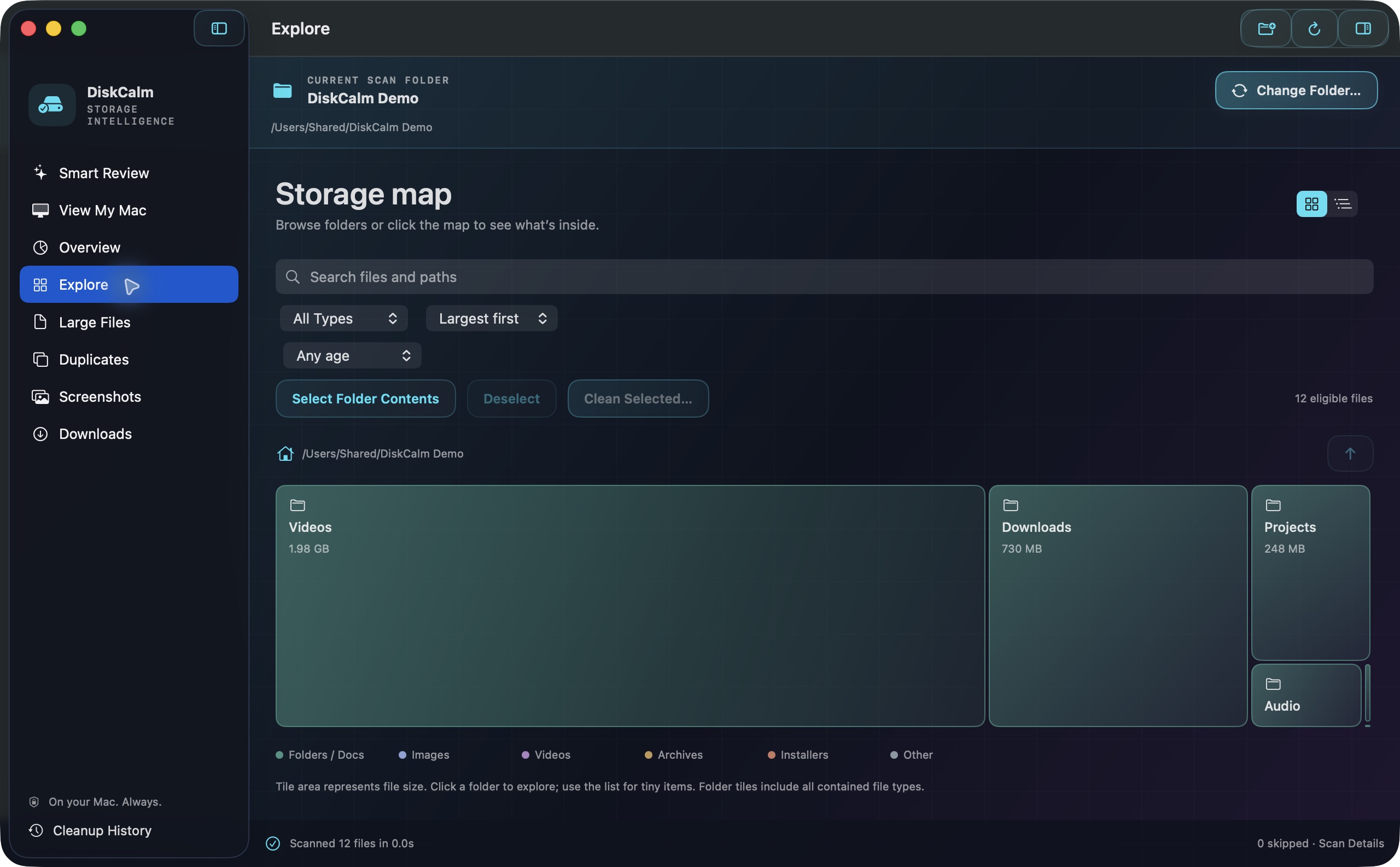DiskCalm storage map and folder explorer